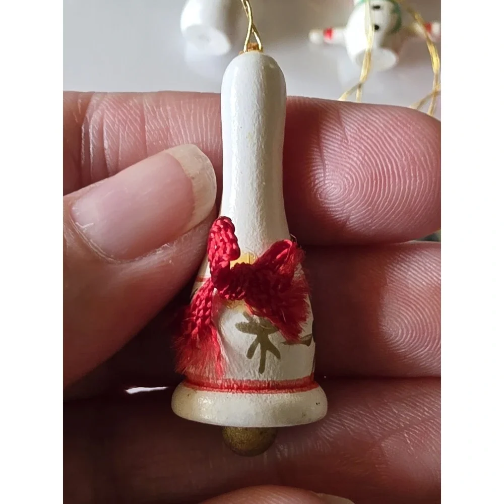 Vintage Lot Of 8 Mini Wooden Christmas Ornaments Wood Miniature Painted